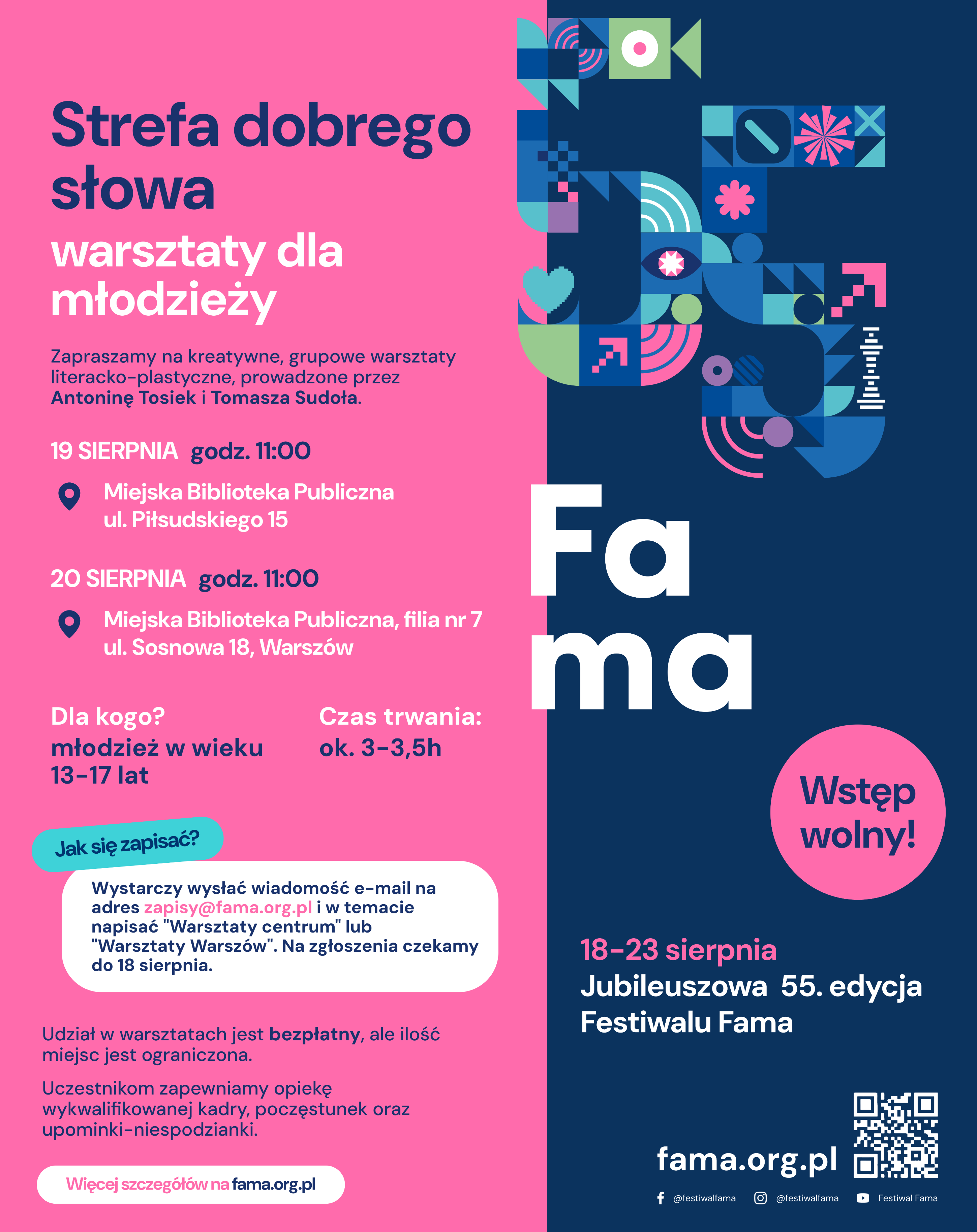 Darmowe warsztaty literacko-plastyczne dla młodzieży podczas jubileuszowej edycji Festiwalu FAMA!