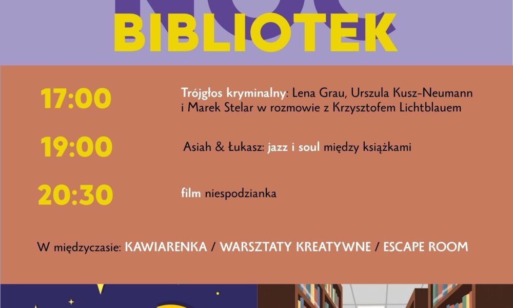 Noc Bibliotek w Świnoujściu. Spotkania z pisarzami, koncert, zagadki i kino